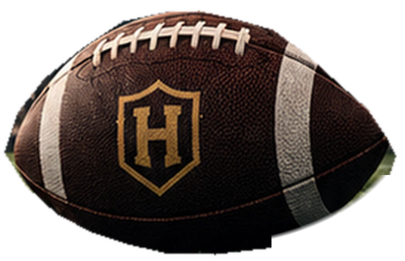 Handicapper-branded football resting on stadium turf